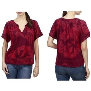 Lucky Brand Floral Tassel Pullover Top Size Medium